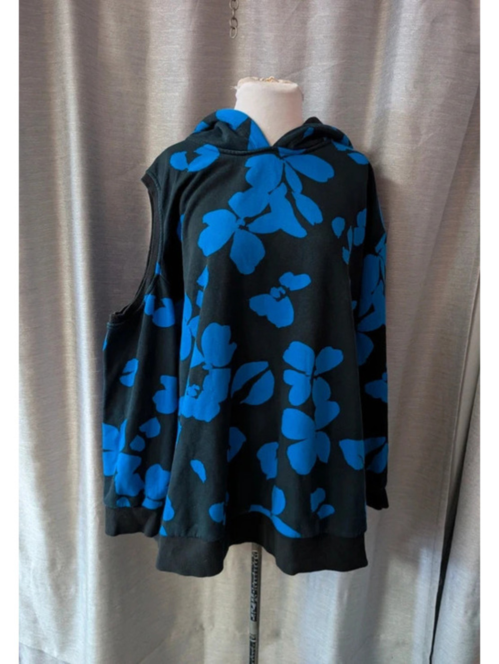 Black Blue Cold Shoulder Hoodie Sweatshirt 4X